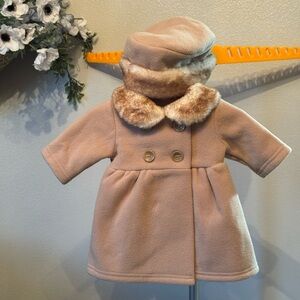 Starting Out Tan Coat with Faux Fur Collar and Matching Hat